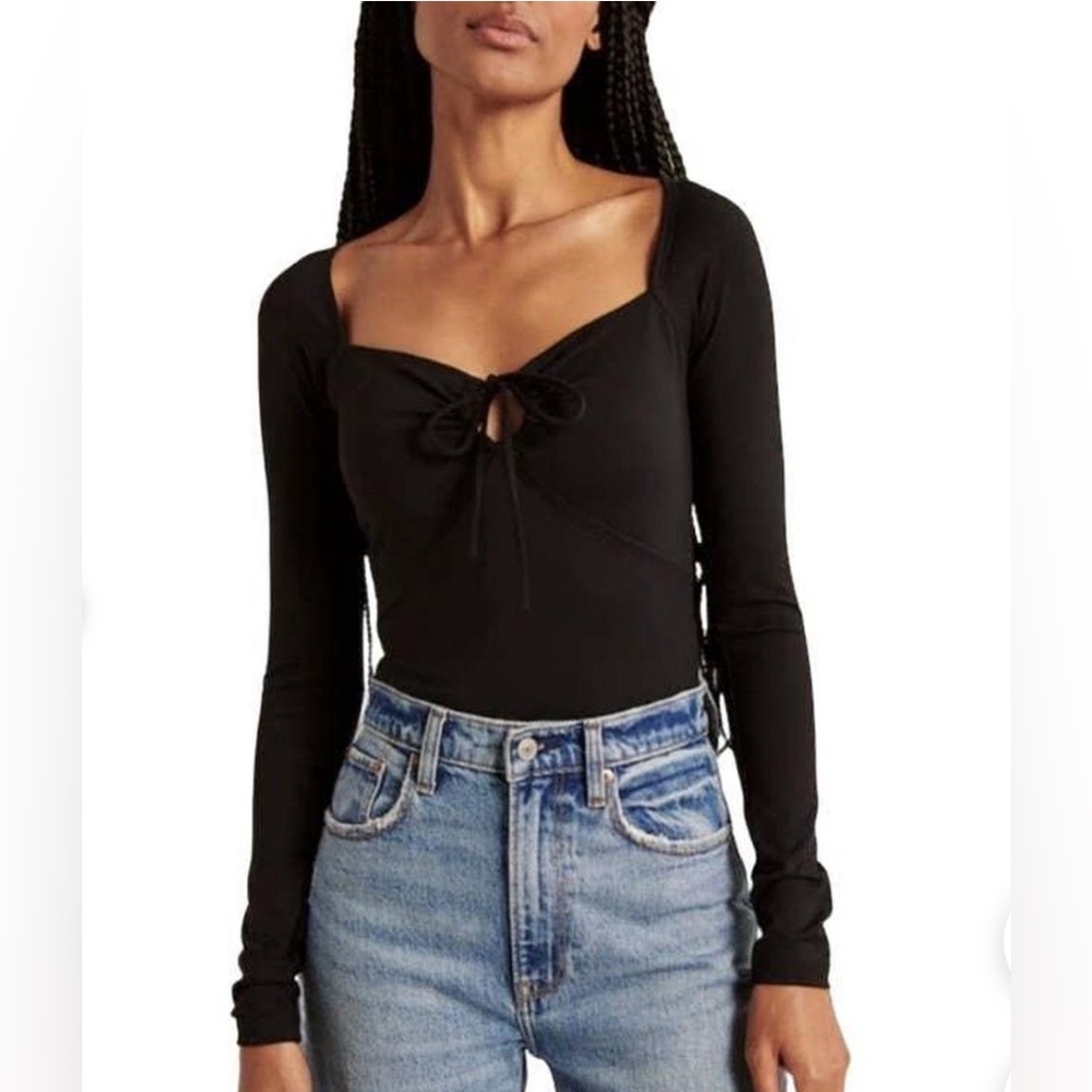 Abercrombie & Fitch Front Tie Bodysuit, Black, Size M
